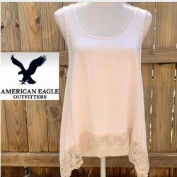 American Eagle Outfitters Tops | American Eagle Asymmetrical Lace Trimmed Tank ; Size S/P | Color: Pink/Red/Tan | Size: S/P
