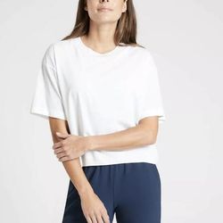 Athleta Tops | Athleta Zephyr Crop Tee-White, M | Color: White | Size: M