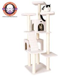 Classic 77" Multi Levels Real Wood Cat Tree With Ramp, Three Perches, Two Condos by Armarkat in Ivory