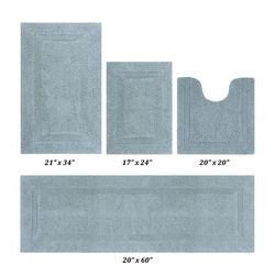 Lux Collectionis Bath Mat Rug 4 piece Set (17" x 24" | 20" x 20" | 21" x 34" | 20" x 60") by Better Trends in Blue