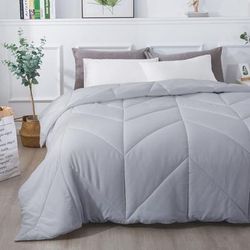 Chevron Stitch Down Alternative Comforter, Grey by St. James Home in Grey (Size FL/QUE)