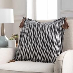 Rowena 20" Square Rustic Cotton Black/Beige/Medium Brown Throw Pillow - Boutique Rugs