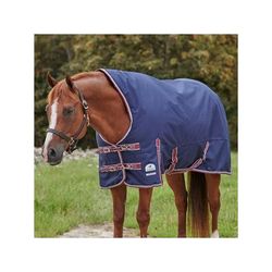 SmartPak Deluxe Stocky Fit High Neck Turnout Blanket with Earth Friendly Fabric - 76 - Medium (220g) - Navy w/ Merlot & Silver Trim & Silver Piping - Smartpak