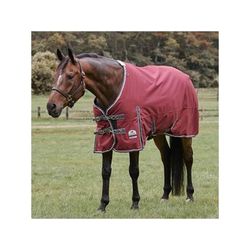 SmartPak Deluxe Turnout Blanket with Earth Friendly Fabric - 84 - Medium (220g) - Merlot w/ Charcoal & Grey Trim & White Piping - Smartpak