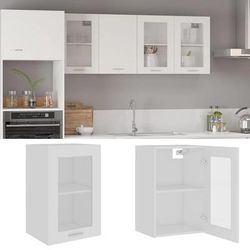 vidaXL Armadio Sospeso con Vetro Bianco 40x31x60 cm Legno Multistrato