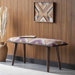 Serhatta 18"H x 45"W x 15"D Modern Upholstered Bench Handwoven Cotton Brown/Cream/Dark Red/Gray/Mustard/Navy/Orange/Brown/Wood/Camel Bench - Boutique Rugs