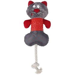 Red/Grey 'All-in-Fun' Nylon and Rope Squeaking Rubber Rope and Plush Dog Toy, X-Large