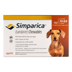 45% Off Simparica For Dogs 11.1-22 Lbs (Brown) 6 Pack