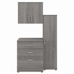 Bush Business Furniture Universal 3 Piece Modular Closet Storage Set with Floor and Wall Cabinets in Platinum Gray - Bush Business Furniture CLS005PG