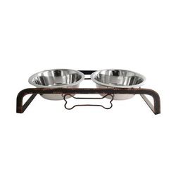 Rustic Bone Pet Dog Raised Feeder with Bowls, 2 QT by JoJo Modern Pets in Copper
