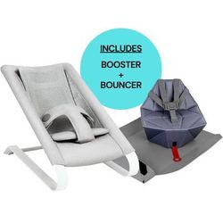 Bombol Pop-Up Booster Chair + Bamboo 3D Knit Bouncer Bundle - Pebble Grey / Denim Blue