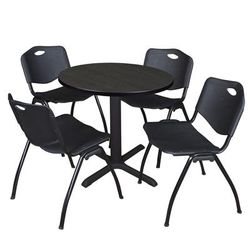 Regency Cain 30 in. Round Breakroom Table- Ash Grey & 4 M Stack Chairs- Black - Regency TB30RNDAG47BK