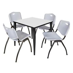 Regency Kahlo 30 in. Square Breakroom Table- White, Black Base & 4 M Stack Chairs- Grey - Regency TPL3030WHBK47GY