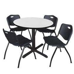 Regency Cain 42 in. Round Breakroom Table- White & 4 M Stack Chairs- Black - Regency TB42RNDWH47BK