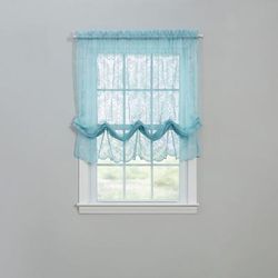 Vintage Lace Balloon Shade by BrylaneHome in Blue Window Curtain