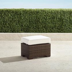 Small Palermo Ottoman with Cushion in Bronze Wicker - Standard, Resort Stripe Leaf - Frontgate