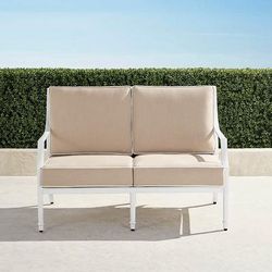 Grayson Loveseat with Cushions in White Aluminum - Standard, Resort Stripe Leaf - Frontgate