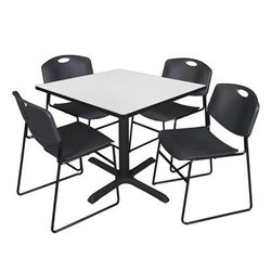 Regency Cain 36 in. Square Breakroom Table- White & 4 Zeng Stack Chairs- Black - Regency TB3636WH44BK