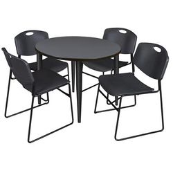 Regency Kahlo 42 in. Round Breakroom Table- Grey Top, Black Base & 4 Zeng Stack Chairs- Black - Regency TPL42RNDGYBK44BK