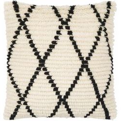 Luanda 18" Square Pillow Moroccan Plush Wool Black/Cream/Light Beige Throw Pillow - Boutique Rugs