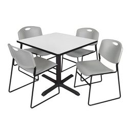 Regency Cain 36 in. Square Breakroom Table- White & 4 Zeng Stack Chairs- Grey - Regency TB3636WH44GY