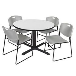 Regency Cain 48 in. Round Breakroom Table- White & 4 Zeng Stack Chairs- Grey - Regency TB48RNDWH44GY