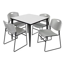 Regency Kahlo 36 in. Square Breakroom Table- White, Black Base & 4 Zeng Stack Chairs- Grey - Regency TPL3636WHBK44GY