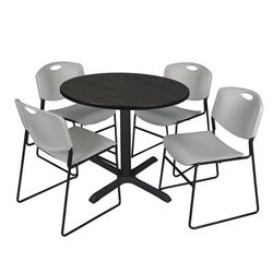 Regency Cain 42 in. Round Breakroom Table- Ash Grey & 4 Zeng Stack Chairs- Grey - Regency TB42RNDAG44GY