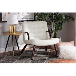 Baxton Studio Eisa Modern and Contemporary White Sherpa Upholstered and Walnut Brown Finished Wood Accent Chair - Wholesale Interiors 2017-White/Walnut-CC