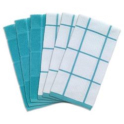 Solid And Check Parquet Kitchen Towel, Six Pack by T-fal in Breeze