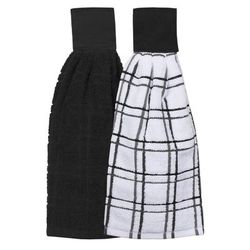 Solid And Multi Check Kitchen Tie Towel, Set Of Two by RITZ in Black