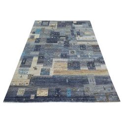 Shahbanu Rugs Mix of Blue Gray and Ivory Afghan Kashkuli Gabbeh with Pictorial Design Hand Knotted Natural Wool Rug (5'4"x7'9")