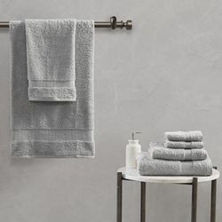 Madison Park Signature 100% Egyptian Cotton 6pc Towel Set in Grey - Olliix MPS73-476