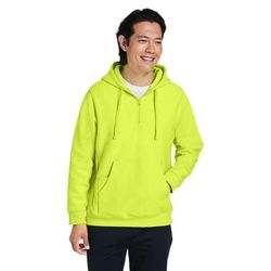 Team 365 TT97 Zone HydroSport Heavyweight Quarter-Zip Hooded Sweatshirt in Safety Yellow size XS | 70% cotton, 30% polyester