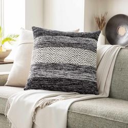Tala 18" Square Cottage Pillow Moroccan Plush Cotton Beige/Black/Cream/White Throw Pillow - Boutique Rugs