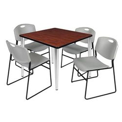 Regency Kahlo 42 in. Square Breakroom Table- Cherry Top, Chrome Base & 4 Zeng Stack Chairs- Grey - Regency TPL4242CHCM44GY