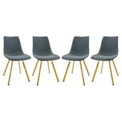 Markley Modern Leather Dining Chair With Gold Legs Set of 4in Peacock Blue - LeisureMod MCG18BU4