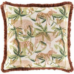 Guri 22" Square Coastal Pillow plush Cotton Burnt Orange/Dark Green/Light Olive/Off White/Rust/Brick Red/Rust/Olive/Green Throw Pillow - Boutique Rugs