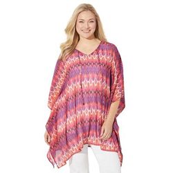 Plus Size Women's Georgette Peasant Poncho by Catherines in Pink Burst Ikat Stripe (Size 4X/5X)