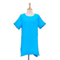 Out of Office in Cyan,'Long Turquoise Blue Cotton Tunic'
