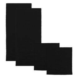 Solid Ridged Cotton Kitchen Dish Towel, Set 4 by Mu Kitchen in Black White