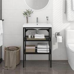 vidaXL Struttura per Lavabo da Bagno Nera 59x38x83 cm in Ferro