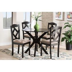 Baxton Studio Carlin Sand Fabric Upholstered and Dark Brown Finished Wood 5-Piece Dining Set - Wholesale Interiors Carlin-Sand-Dark-Brown-5PC-Dining-Set