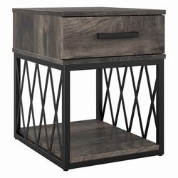 kathy ireland Home by Bush Furniture City Park Industrial End Table with Drawer in Dark Gray Hickory - Bush Furniture CPT118GH-03