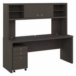 Bush Business Furniture Echo 72W Computer Desk with Hutch and 3 Drawer Mobile File Cabinet in Charcoal Maple - ECH048CM