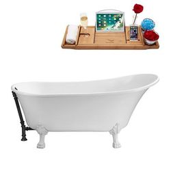 "55" Streamline N343WH-BL Clawfoot Tub and Tray With External Drain - Streamline N343WH-BL"