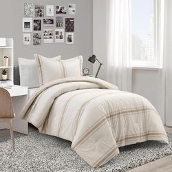 Farmhouse Stripe Reversible Cotton Comforter Neutral 2Pc Set Twin-Xl - Lush Decor 21T011913
