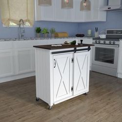 Leshire Barn Door Kitchen Cart by SEI Furniture in Brown