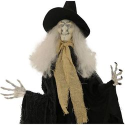 3.75-ft. Witch, Indoor/Covered Outdoor Halloween Decoration, LED Red Eyes, Poseable, Battery-Operated, Wanda - Haunted Hill Farm HHWITCH-33HLSA
