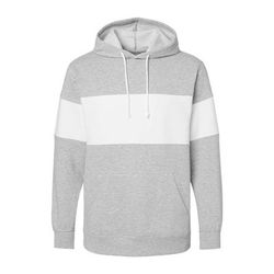 MV Sport 22709 Classic Fleece Colorblocked Hooded Sweatshirt in Heather Grey size Small | Cotton/Polyester Blend